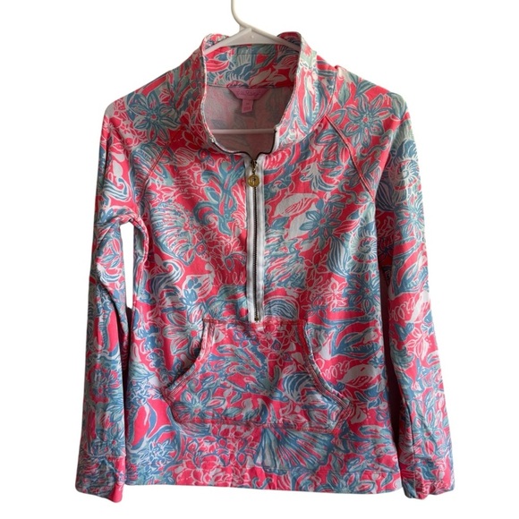 Lilly Pulitzer Pink Sun Ray Summer Siren Zipper Skipper Popover, Size XS - Picture 2 of 6